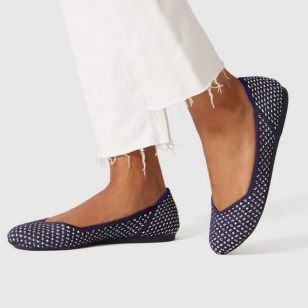 Rothy's Dark Blue and White Patterned Flats